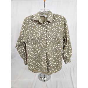 Ilio Womens‎ Polka Dot Button Down Shirt Olive Green Long Sleeve Pockets Size M